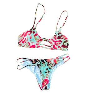Tinibibikini swimwear size small multicolor leopard print cheeky sexy bikini set
